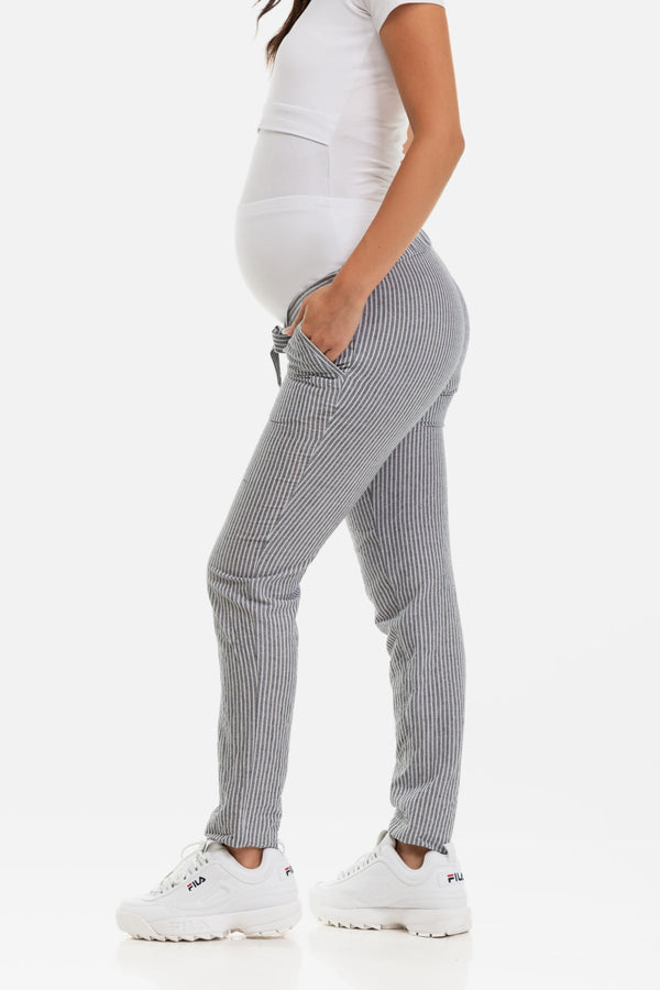 Pantaloni din bumbac petru gravide cu dungi