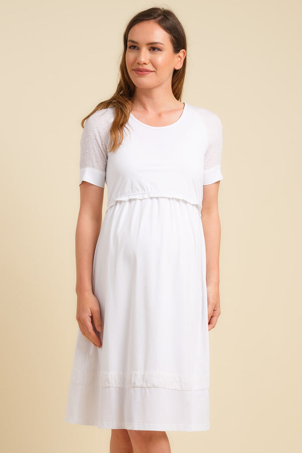 Rochie albă pentru gravide și alăptare cu element transparent