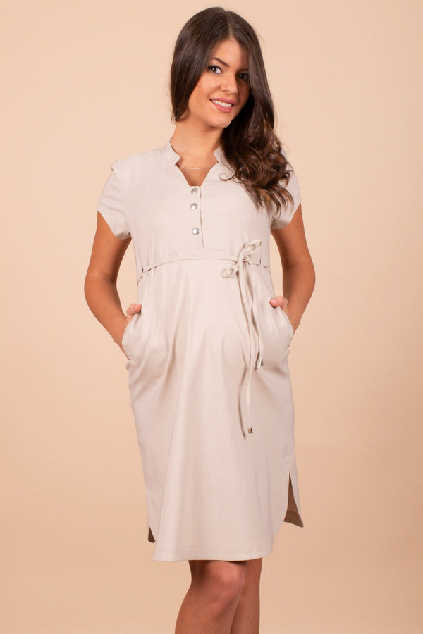 Rochie elastică pentru gravide și de alăptare în bej