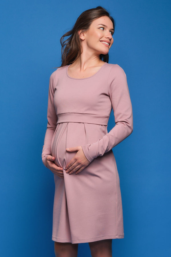 Rochie elegantă pudră pentru gravide și alăptare