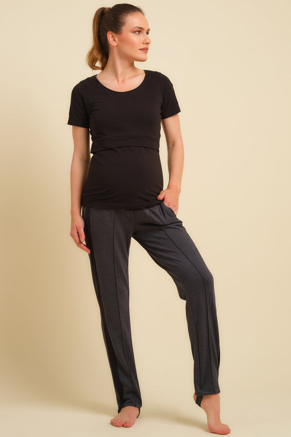 Pantaloni din jerseu cu benzi pe laterale pentru gravide