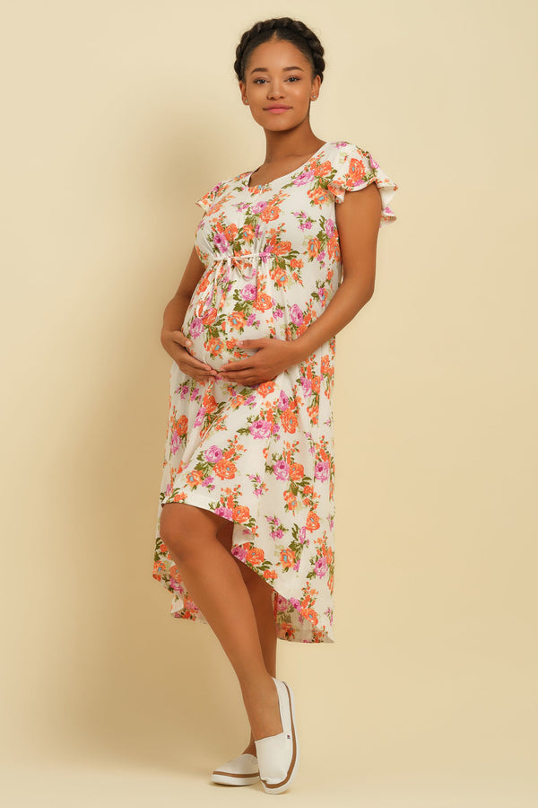 Rochie asimetrică cu imprimeu pentru gravide și alăptare