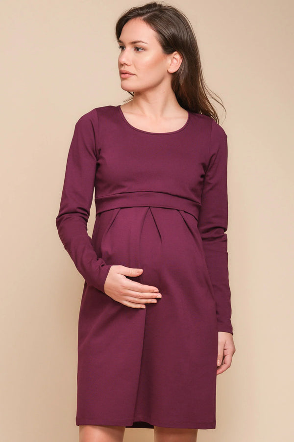 Rochie elegantă pentru gravide și alăptare în culoarea burgundă