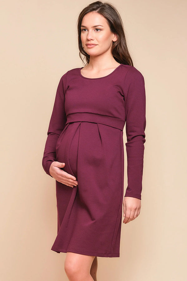 Rochie elegantă pentru gravide și alăptare în culoarea burgundă
