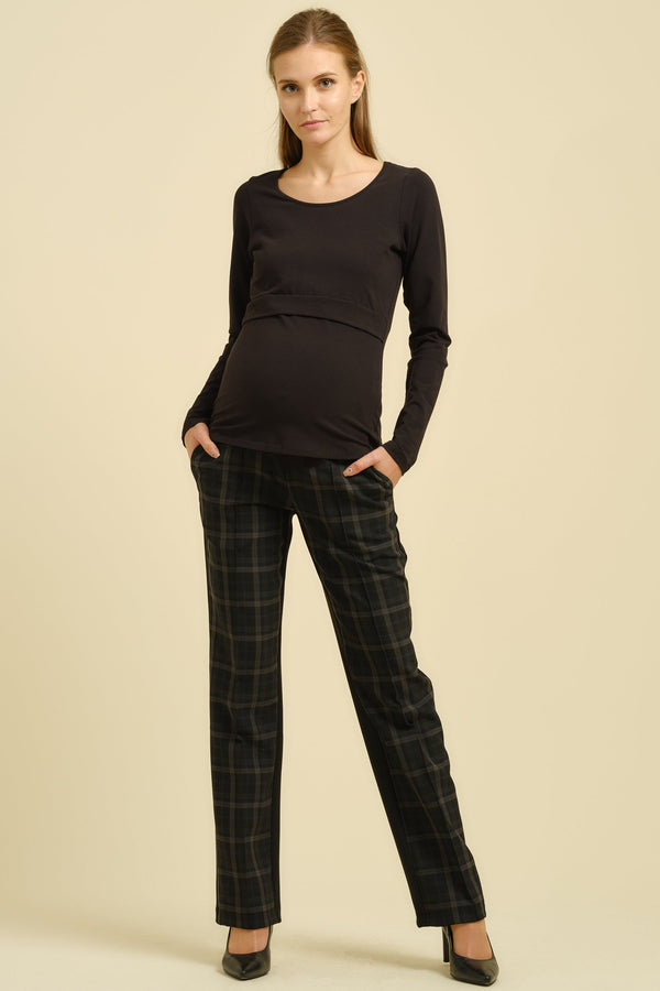 Pantaloni eleganți pentru gravide în carouri