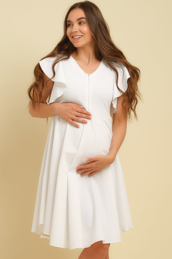 Rochie vaporoasă albă pentru gravide și alăptare