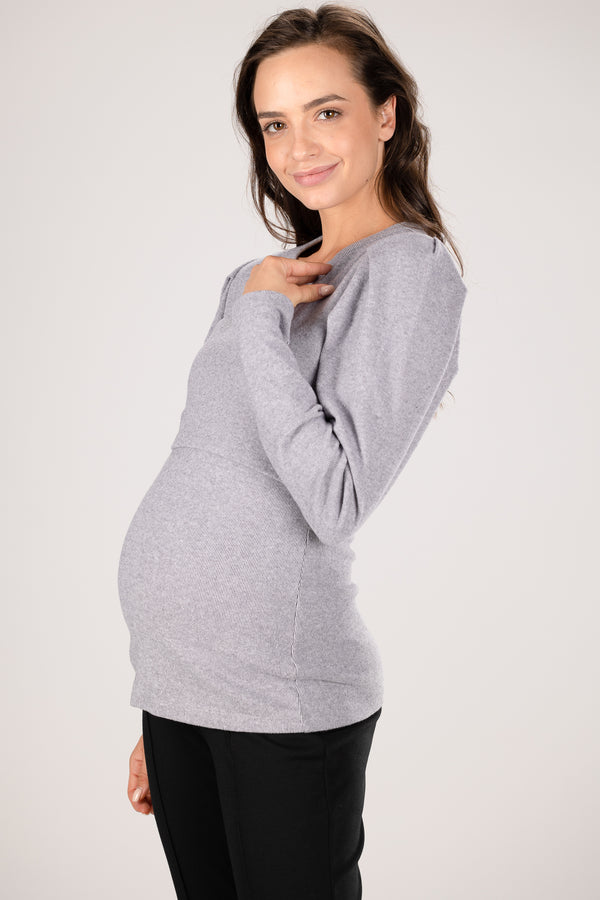 Bluză pentru gravide și alăptare cu mâneci bufante