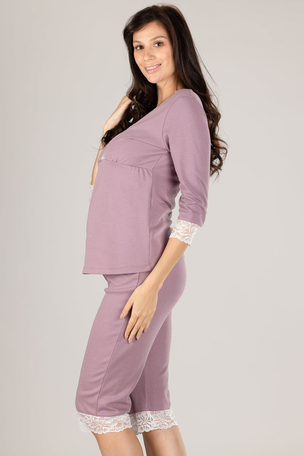 Pijama pentru gravide și alăptare cu dantelă